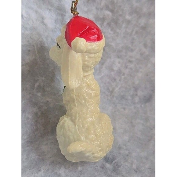 Vintage Christmas Tree Ornament Lamb Goat Sheep Santa Hat Holly Farm Animal 2.5" - Picture 3 of 12